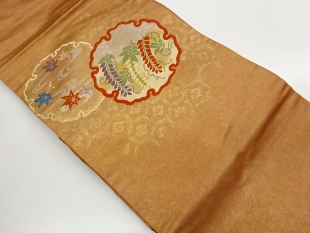 金彩雪輪に紅葉・藤模様織出し名古屋帯